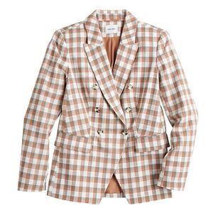 Nine West Double-Breasted Plaid Blazer with Shoulder Pads • size Small
